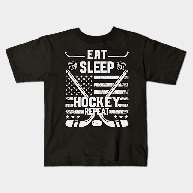 Eat Sleep Hockey Repeat Kids T-Shirt by Thoratostore